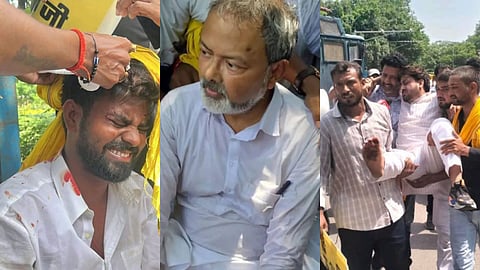 Injured workers, including JSP president Manoj Bharti, were seen being attended to after police used baton charge to disperse the party's ‘CM residence gherao’ protest.