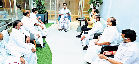 Chief Minister MK Stalin is holding a discussion with senior DMK leaders at the Apollo Hospitals in Chennai on Saturday
