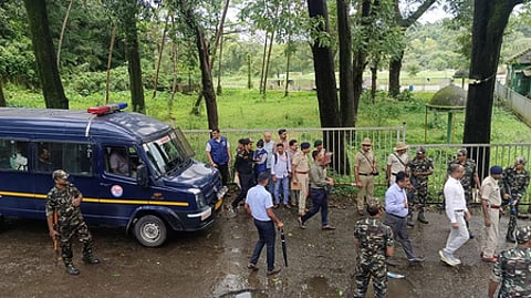 SIT conducting a spot inspection in the Dharmasthala mass burial case on Monday, July 28, 2025.