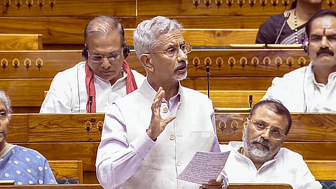 External Affairs Minister S Jaishankar speaks during a debate in the Lok Sabha on the Pahalgam terror attack and Operation Sindoor, at the Monsoon session of Parliament, in New Delhi, Monday, July 28, 2025.