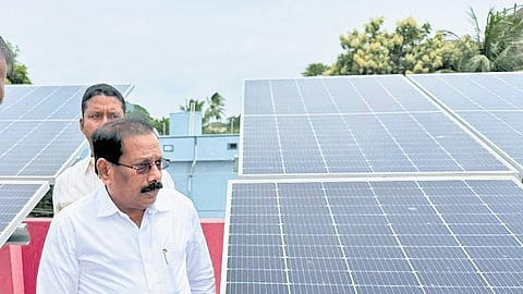 AP Chief Secretary K Vijayanand inspected location of beneficiary of PM Suryaghar Rooftop solar installation in Ponnur Town.
