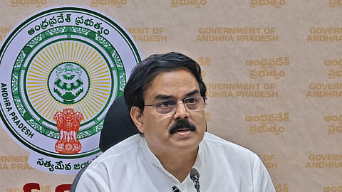 Civil supplies minister Nadendla Manohar addressing the media on Tuesday.