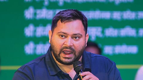 RJD leader Tejashwi Yadav addresses a rally, in Patna, Saturday, Aug 2, 2025.