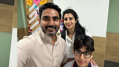 HRD and IT Minister Nara Lokesh with his wife and son.
