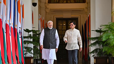 Prime Minister Narendra Modi and the Philippines' President Ferdinand R. Marcos Jr. during a meeting at the Hyderabad House, in New Delhi, Tuesday, Aug. 5, 2025.