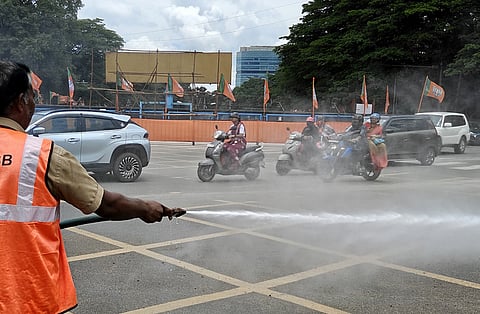 BWSSB workers cleaning Mekhri Circle