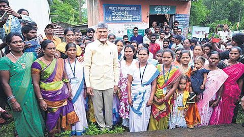 Chief Minister N Chandrababu Naidu takes part in Adivasi Day celebrations at Vanjangi in ASR district on Saturday