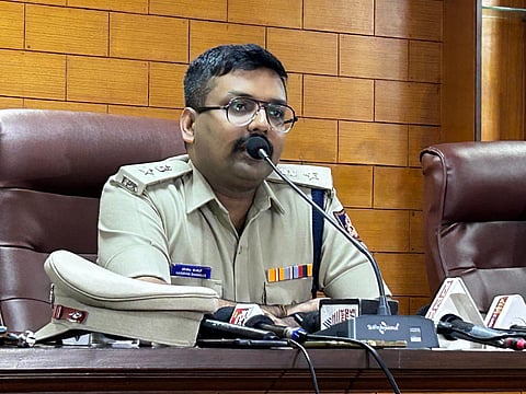 Udupi SP Hariram Shankar speaking to reporters at Udupi district police office in Bannanje here on Monday, August 11, 2025