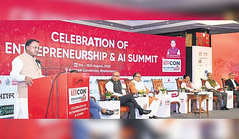 CM Mohan Charan Majhi addressing TiECon Bhubaneswar Entrepreneurship and AI summit