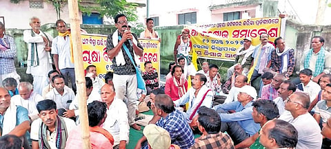 Farmers staging protest at Bargarh collectorate on Tuesday