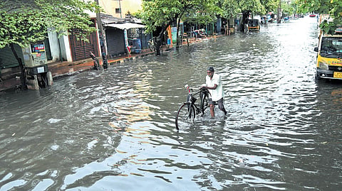 One Town area in Visakhapatnam resembled a drainage canal following heavy rainfall on Sunday