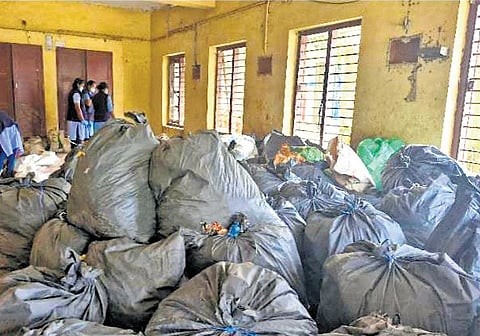 Garbage from trains being collected at the Ernakulam Junction station