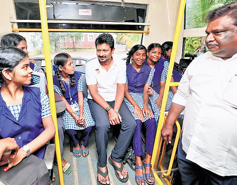 DyCM Udhayanidhi Stalin during the launch of the special buses on Monday