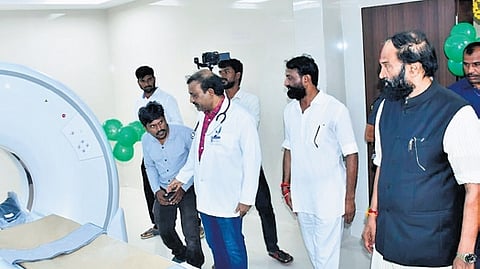 Irrigation Minister N Uttam Kumar Reddy inaugurates a dialysis unit at Huzurnagar Area Hospital on Monday