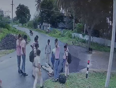 A group of students and locals rushed and took him to the Government Medical College Hospital in Tiruvannamalai.