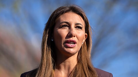 FILE - Alina Habba, President Donald Trump's pick to be the interim U.S. Attorney for New Jersey, speaks with reporters outside the White House, March 26, 2025, in Washington.