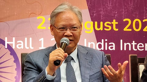 Chinese Ambassador to India Xu Feihong during 'SCO Summit 2025: Resetting India-China Ties', in New Delhi.