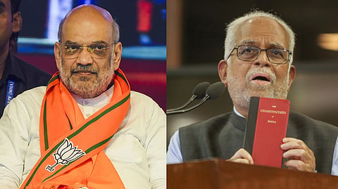 Union Home Minister Amit Shah (L), ex-SC judge B. Sudershan Reddy (R)