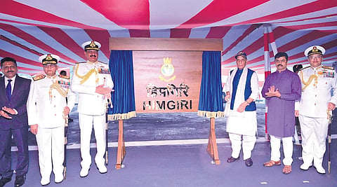 Advanced stealth frigates INS Udaygiri and INS Himgiri being commissioned at the Naval Dockyard in Visakhapatnam on Tuesday