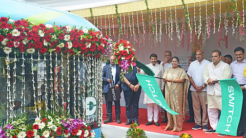 Chief Minister Rekha Gupta during the flag off ceremony of 100 new buses at Delhi University.