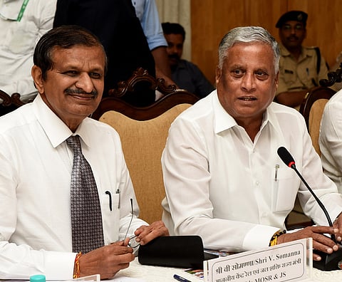 Union Minister of State for Railways V Somanna with MP CN Manjunath and others,