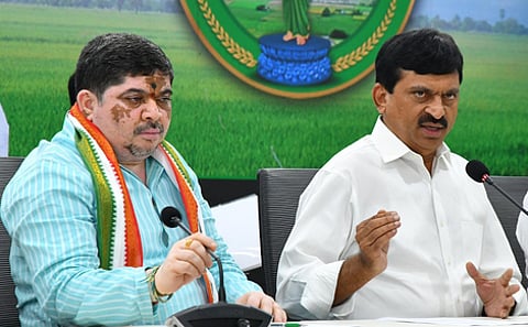 I & PR Minister Ponguleti Srinivasa Reddy speaks during a press meet at the Secretariat in Hyderabad