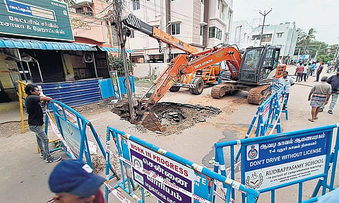 A five-foot deep subsidence has surfaced on Karukku Main Road, close to the spot where a cave-in happened two weeks ago