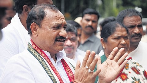 TPCC chief B Mahesh Kumar Goud on Monday addresses the media at Raj Bhavan in Hyderabad