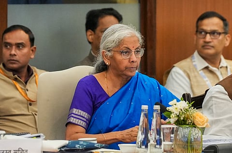 Finance Minister Nirmala Sitharaman during the 56th GST Council meeting, in New Delhi, Wednesday, Sept. 03, 2025.