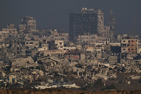 Buildings that were destroyed during the Israeli ground and air operations stand in the northern Gaza Strip as seen from southern Israel, Thursday, Sept. 11, 2025.