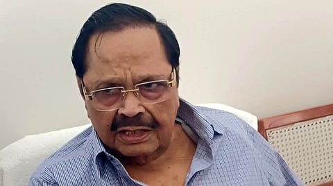 DMK minister Duraimurugan addressing the press meet in Vellore on Wednesday.