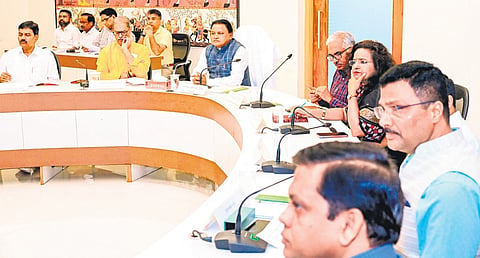 Chief Minister Mohan Charan Majhi taking stock of fertiliser availability in the state at a meeting held in Lok Seva Bhawan.