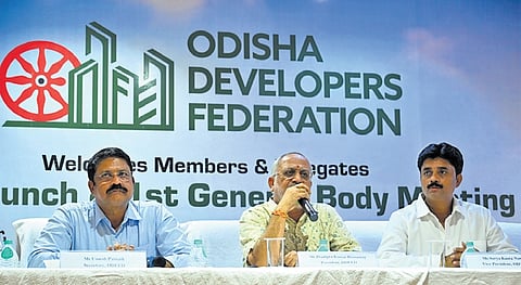 Pradipta Kumar Biswasroy (middle), president of ODFED during the launch of Odisha Developers Federation in Bhubaneswar on Friday