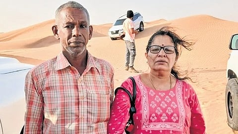 Purushothaman and wife Sarojini during a desert safari in Dubai.