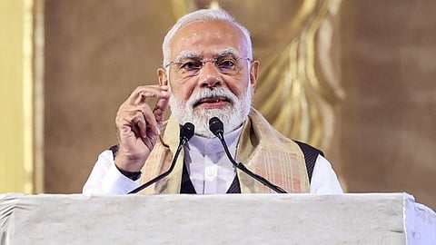 Prime Minister Narendra Modi addresses the gathering during a tribute ceremony organised on the birth centenary of legendary singer and Bharat Ratna awardee Bhupen Hazarika, in Guwahati, Assam.