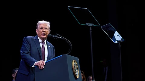 US President Donald Trump speaks to the White House Religious Liberty Commission during an event at the Museum of the Bible, Monday, Sept. 8, 2025, in Washington.