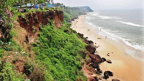 The red laterite cliffs overlooking the Arabian sea in Varkala