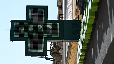 A pharmacy sign displays a temperature of 45 degrees Celsius in Thionville, north-eastern France, on July 2, 2025, as a heatwave hits Europe.