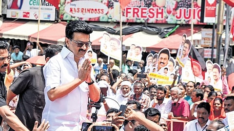 CM MK Stalin greets people in Tiruchy.