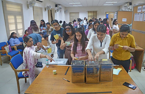 Casting process going on during Delhi University Student Union Election on Thursday, 18.09.2025.