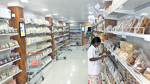 The mart is run entirely by women under the aegis of the district mahila samakhya.