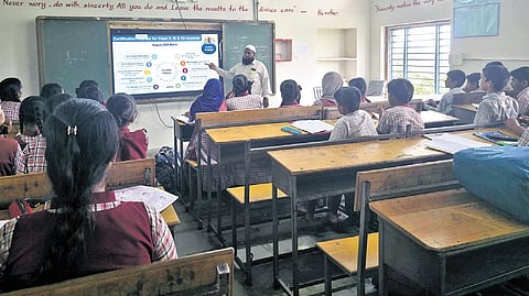 A training session under the School Connect Programme underway at the Zilla Parishad High School at Maskapur, Khanapur mandal, Nirmal district.