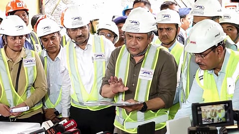 Railways Minister Ashwini Vaishnaw addresses the media during inspection of Mumbai-Ahmedabad high speed rail project work, in Mumbai, Saturday, Sept. 20, 2025.