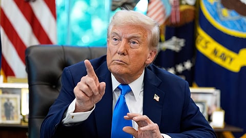 US President Donald Trump speaks in the Oval Office of the White House, Friday, Sept. 19, 2025, in Washington.