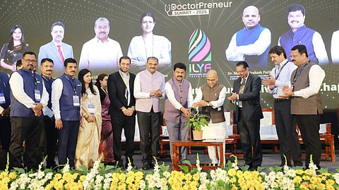 Medical Education Minister Dr Sharanprakash Patil inaugurating the Doctorpreneur Summit 2025 in Shivamogga on Saturday