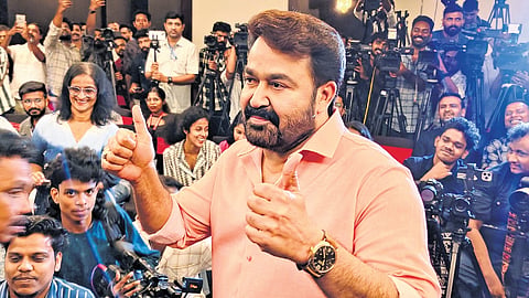 Actor Mohanlal, who has been named recipient of the Dadasaheb Phalke Award 2023, during a press meet in Kochi on Sunday.