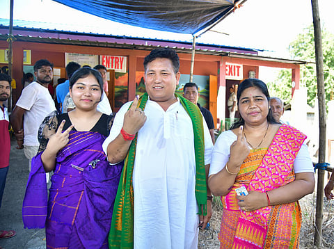 BTC chief executive member Pramod Boro cast his vote at the Souraguri LP school polling station falling under the Goibari constituency.