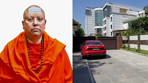 Sellf-styled godman Swami Chaitanyananda Saraswati (L), Sri Sharada Institute of Indian Management in Delhi. (R)