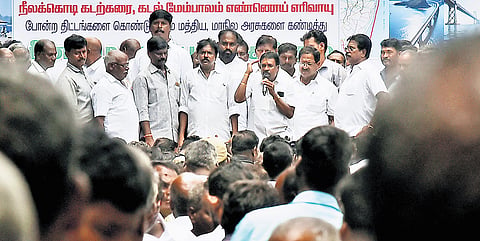 Fisherfolk from the villages protesting at the collectorate on Friday.