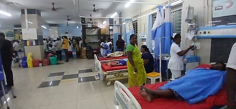 Stampede victims at the Karur General Hospital